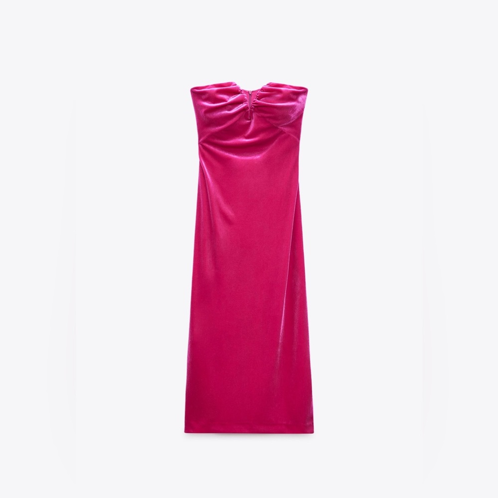 Zara - Fuchsia Velvet sweetheart neck dress.